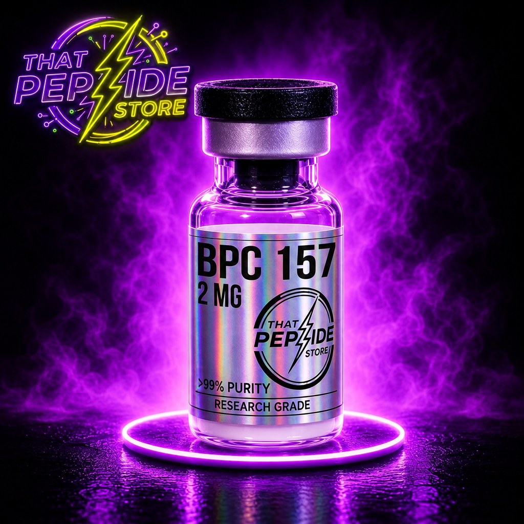 BPC 157 2mg research peptide vial — lyophilized powder, ≥99% HPLC purity, third-party COA available. For research use only.