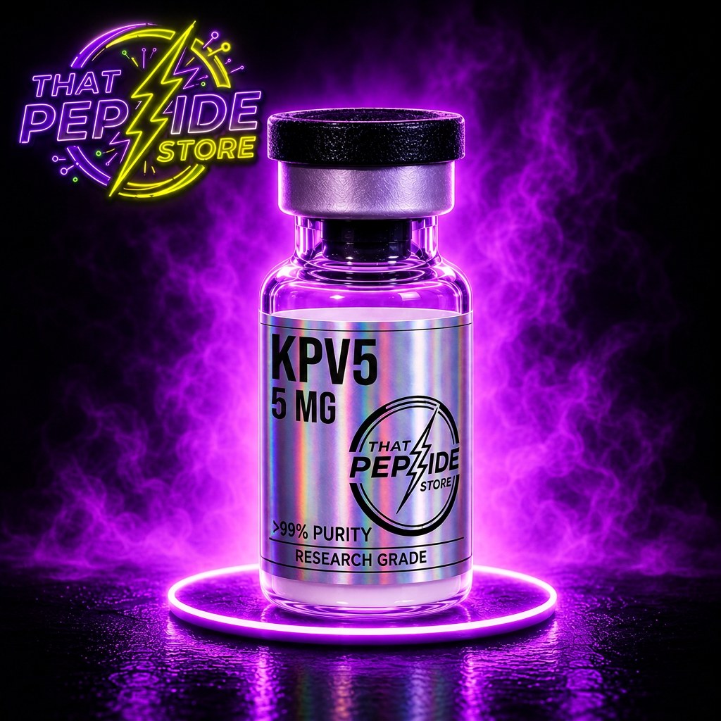 KPV5 5mg research peptide vial — lyophilized powder, ≥99% HPLC purity, third-party COA available. For research use only.